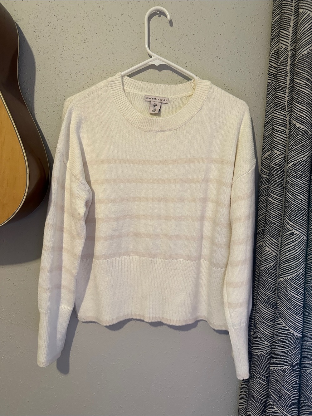 Ivory Crewneck Sweater with Pale Stripe Detail